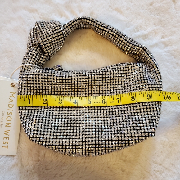 New Madison West Crystal Rhinestone Knotted Handle Handbag - Picture 7 of 14